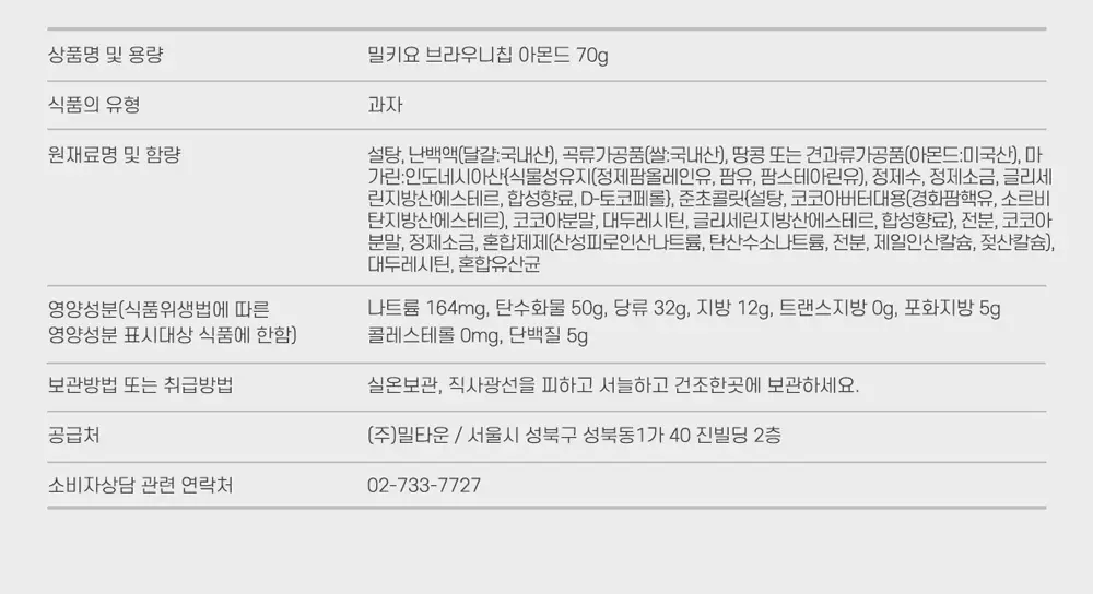 밀키요 [국내산쌀가루, 프리미엄등급 아몬드] 브라우니칩 아몬드 2개입 상세페이지 10